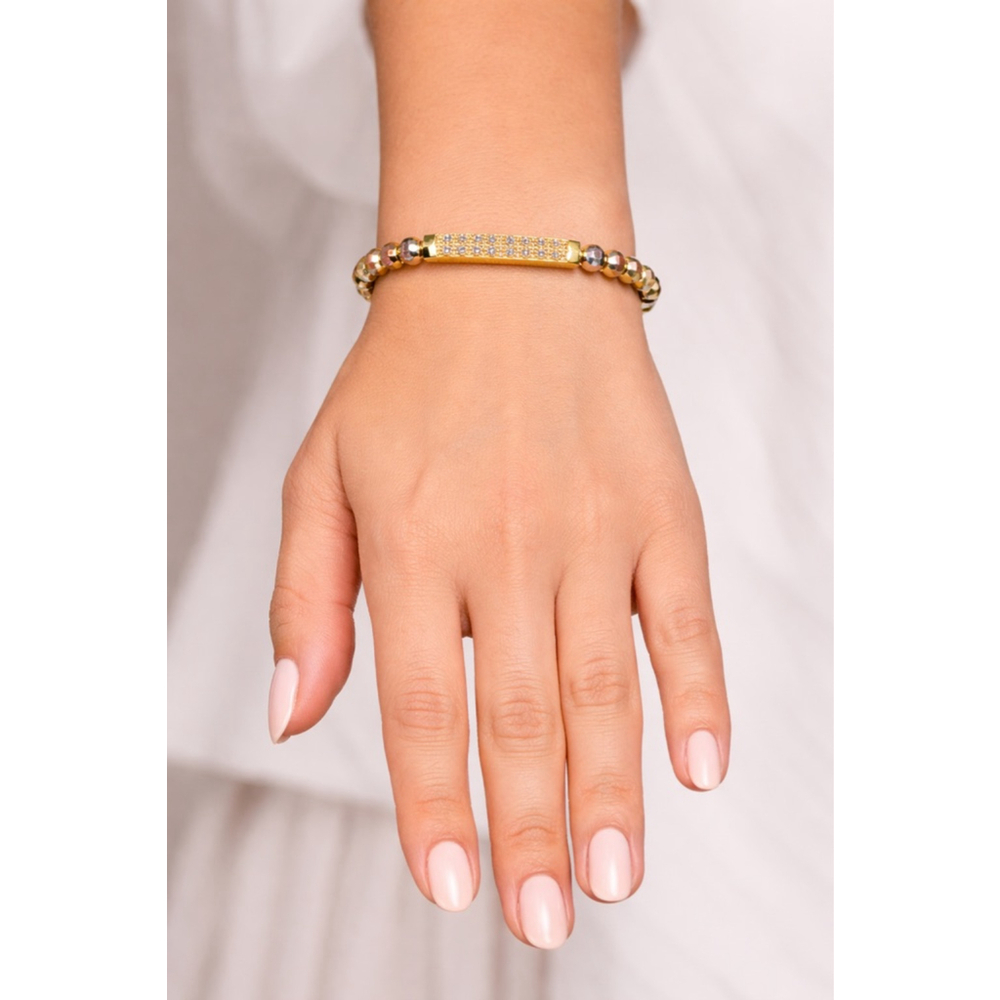 14K Gold Plated Women's Tri-Color Pearl Bracelet Brand New - Picture 2 of 6